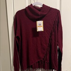 MICHAEL Michael Kors Maroon Cowl Neck Sweater with Fringe